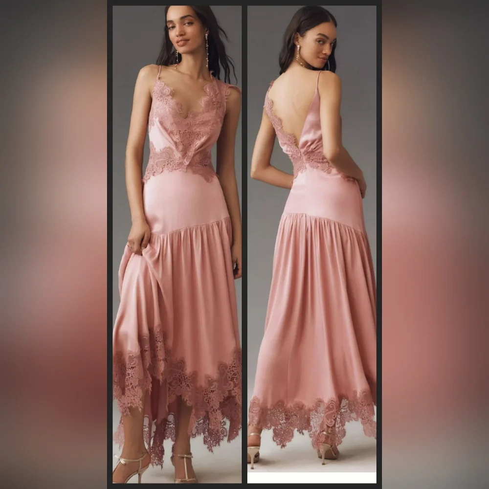 Anthropologie BHLDN Evelyn Lace V-neck High-low Midi Dress Medium - Picture 2 of 16